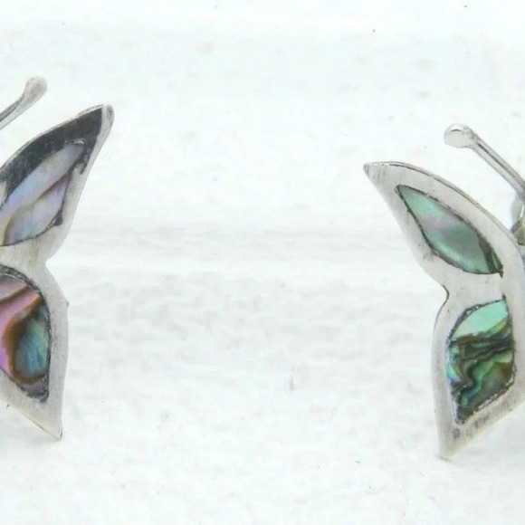 Silver Abalone Butterfly Signed JBF Earrings 925 - Picture 2 of 5